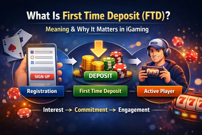 First Time Deposit funnel illustrating registration, onboarding, and first successful player deposit in iGaming
